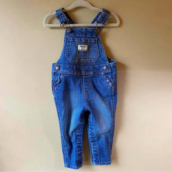 OshKosh B'gosh Girls Floral Denim Overalls Size 12 Months - Picture 2 of 11